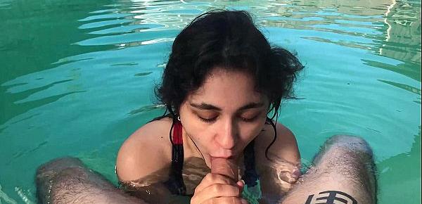  Horny girl begs for dick in the pool
